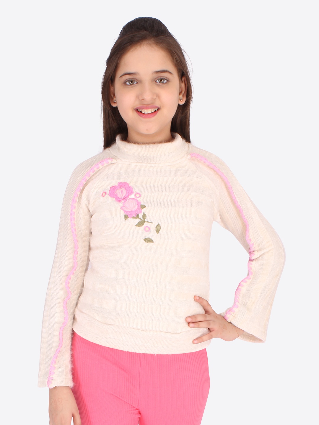 

CUTECUMBER Girls Cream-Coloured Striped Fitted Top