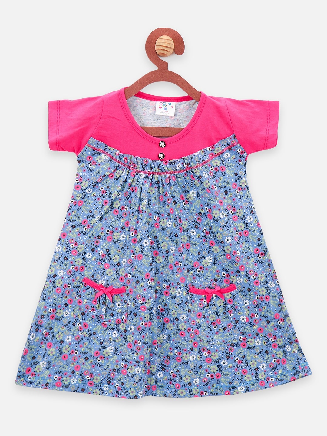 

LilPicks Girls Blue Printed A-Line Dress