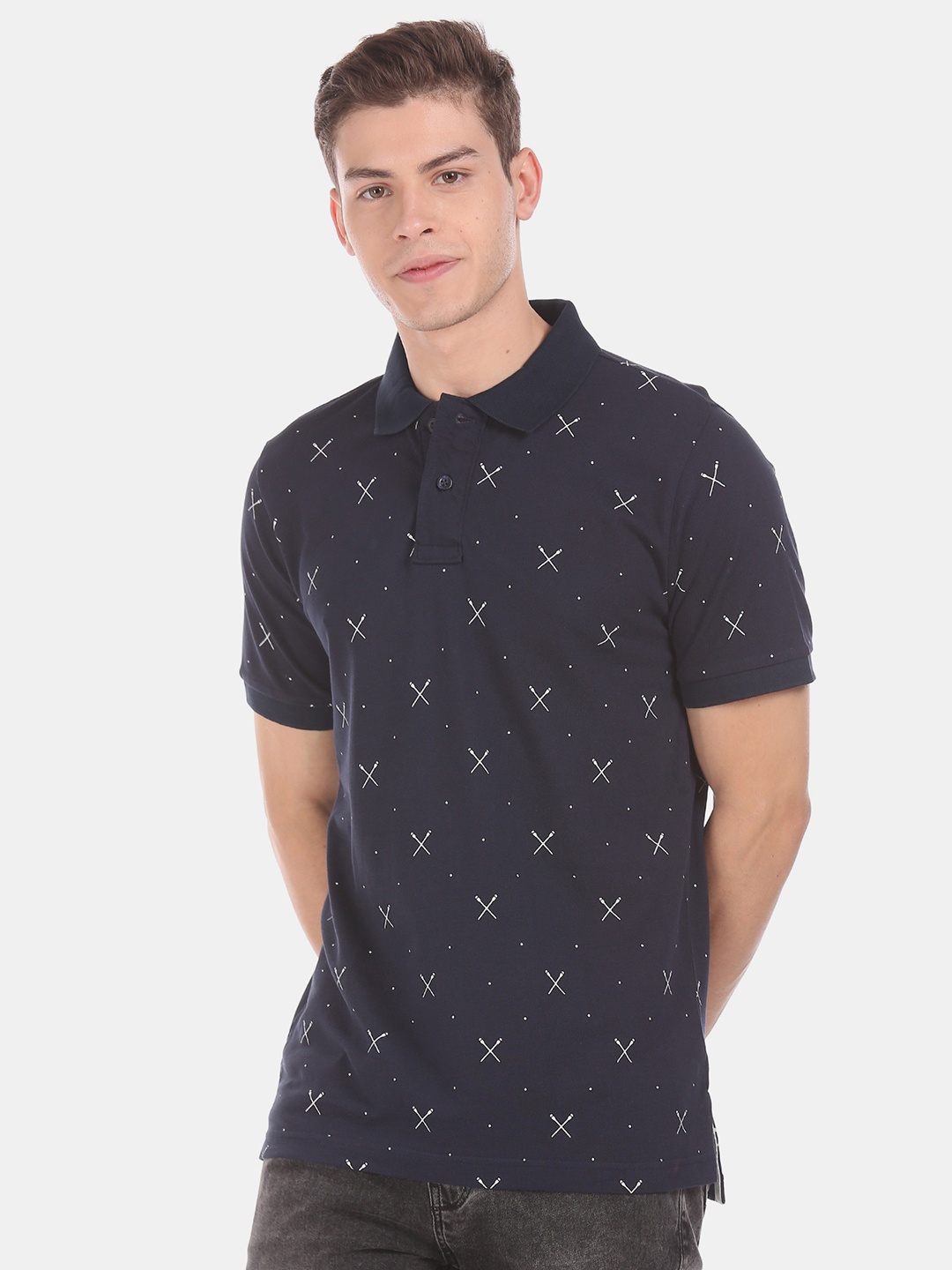 

Aeropostale Men Navy Blue Printed Polo Collar T-shirt