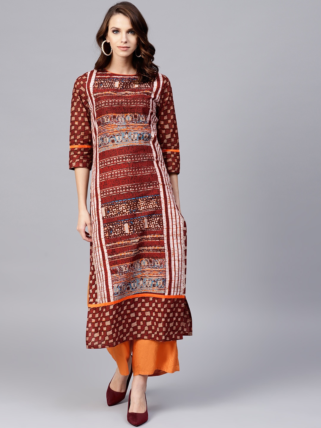 

Jaipur Kurti Women Rust Red & Beige Printed Straight Kurta