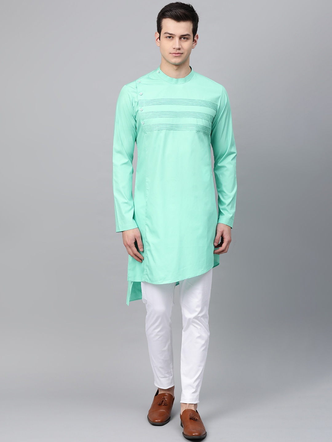 

See Designs Men Sea Green Self Design Kurta with Pyjamas