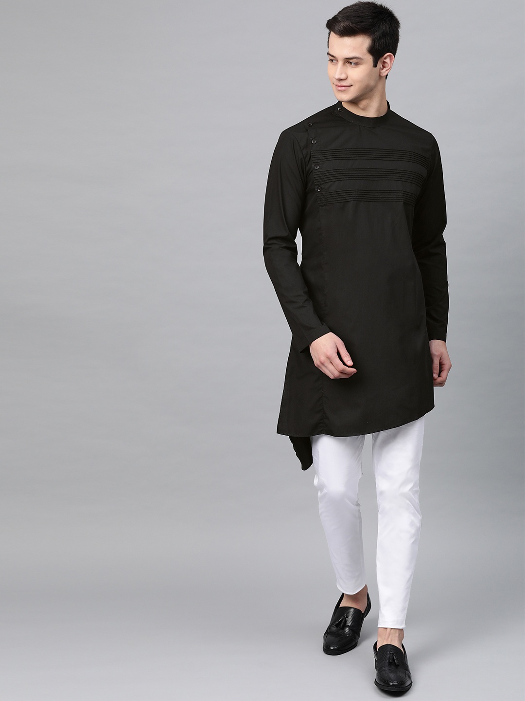 

See Designs Men Black & White Solid Kurta with Pyjamas