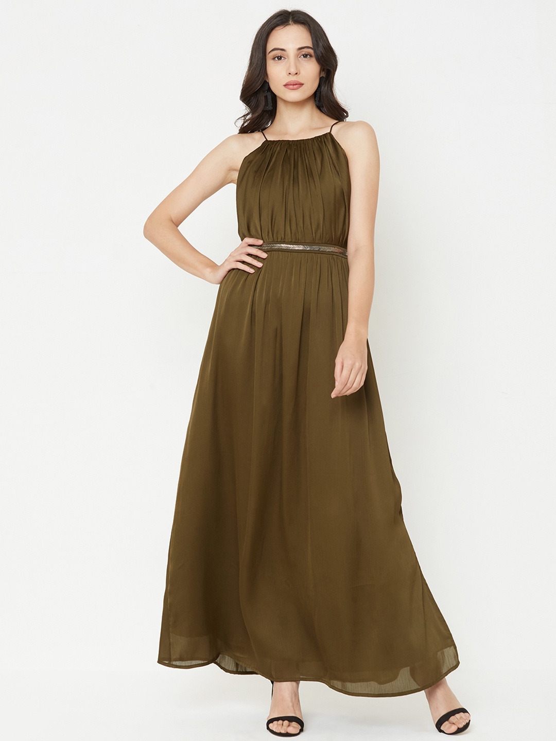 

MISH Women Olive Green Solid Maxi Dress