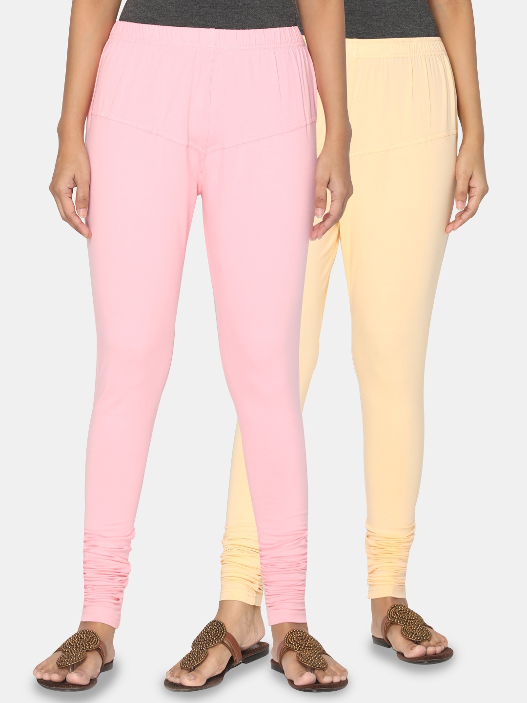 

TSG Bliss Women Pack of 2 Solid Churidar Leggings, Pink