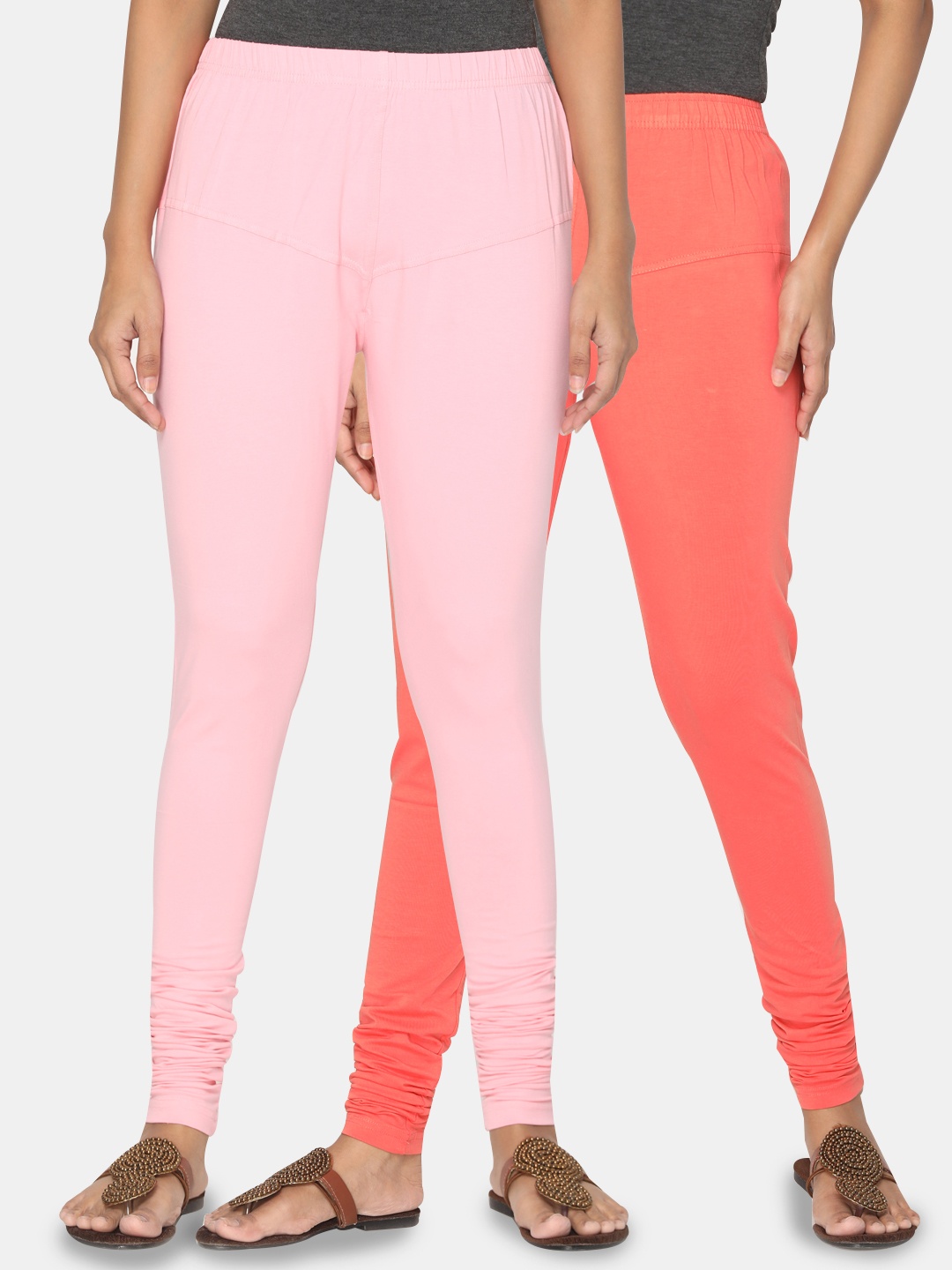 

TSG Bliss Women Pack of 2 Solid Churidar Leggings, Pink