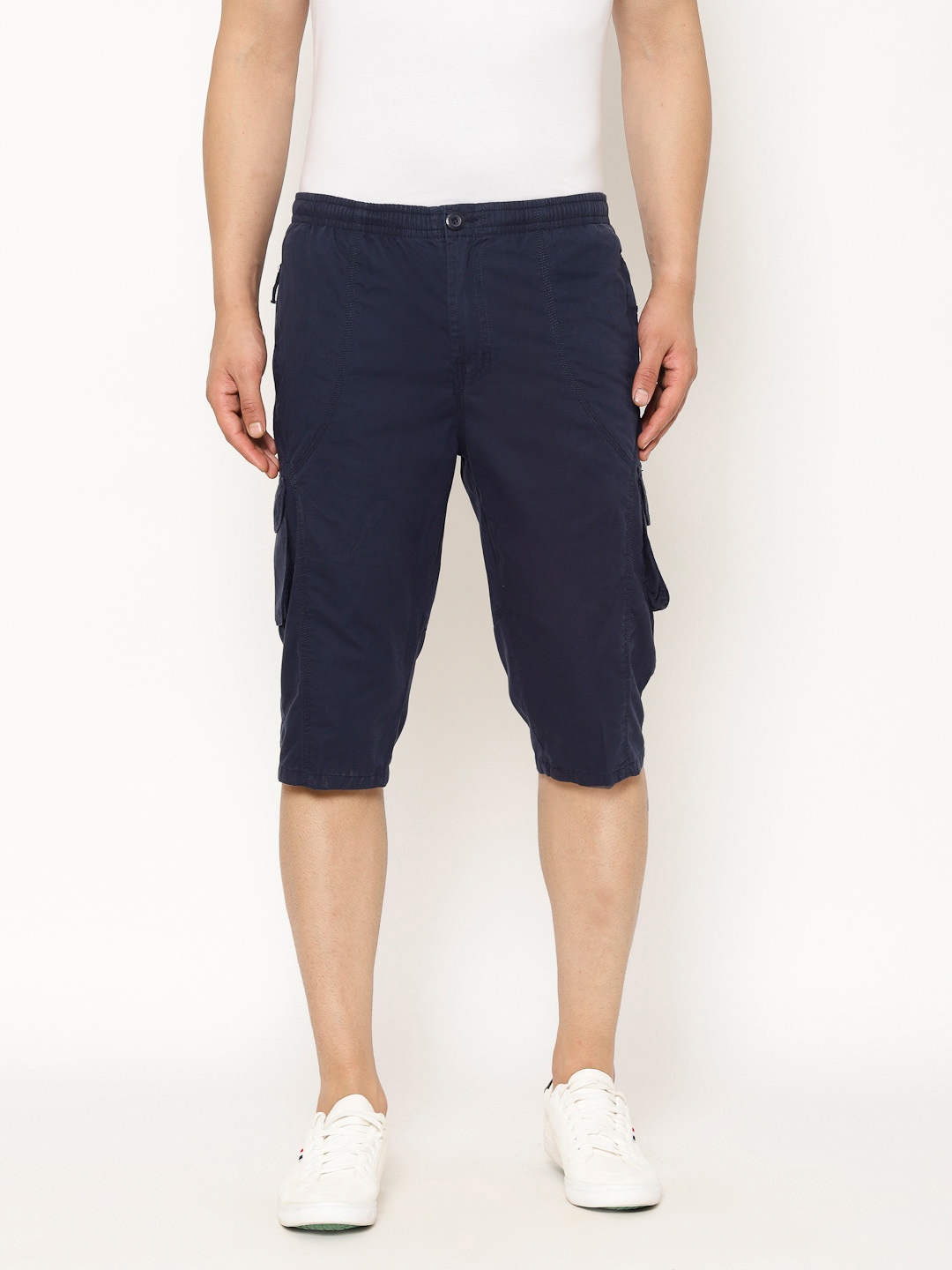 SAPPER Men Navy Blue Solid Slim Fit Cargo Shorts
