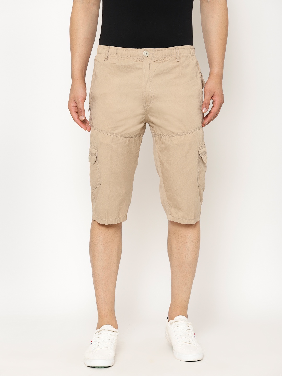 

SAPPER Men Beige Solid Slim Fit Cargo Shorts