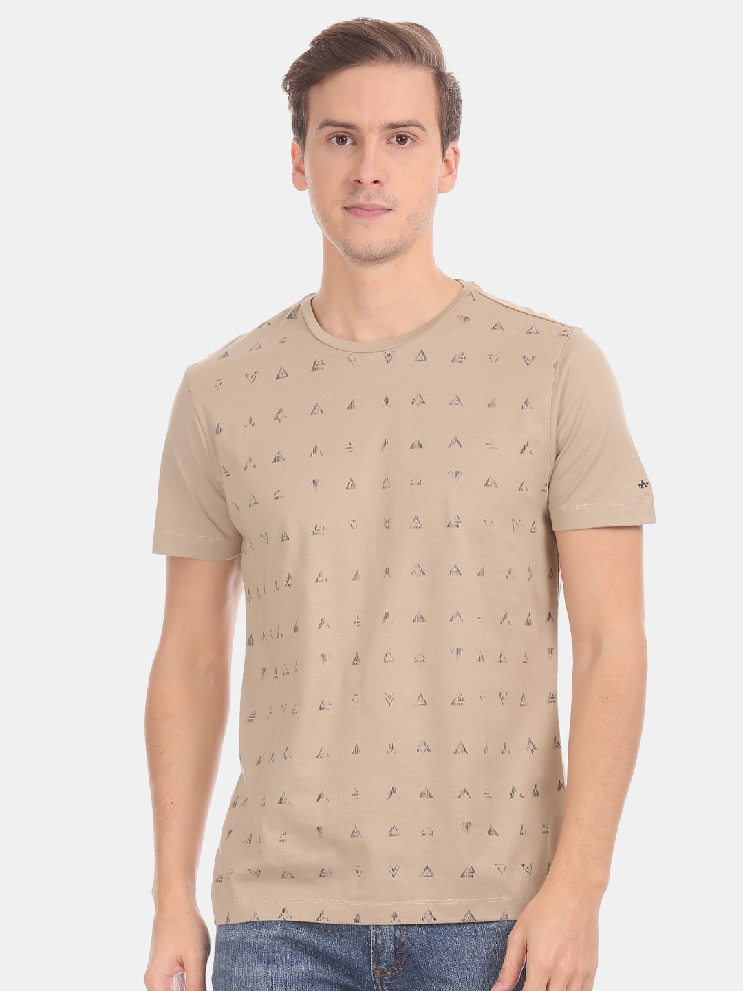 

Arrow Men Beige Printed Round Neck T-shirt