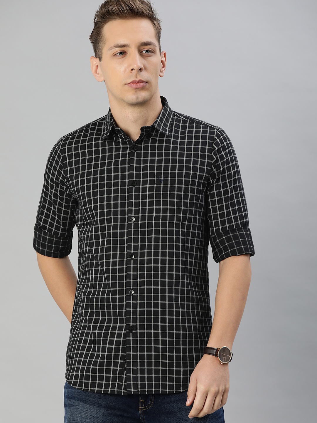 

Allen Solly Men Black & White Slim Fit Checked Casual Shirt