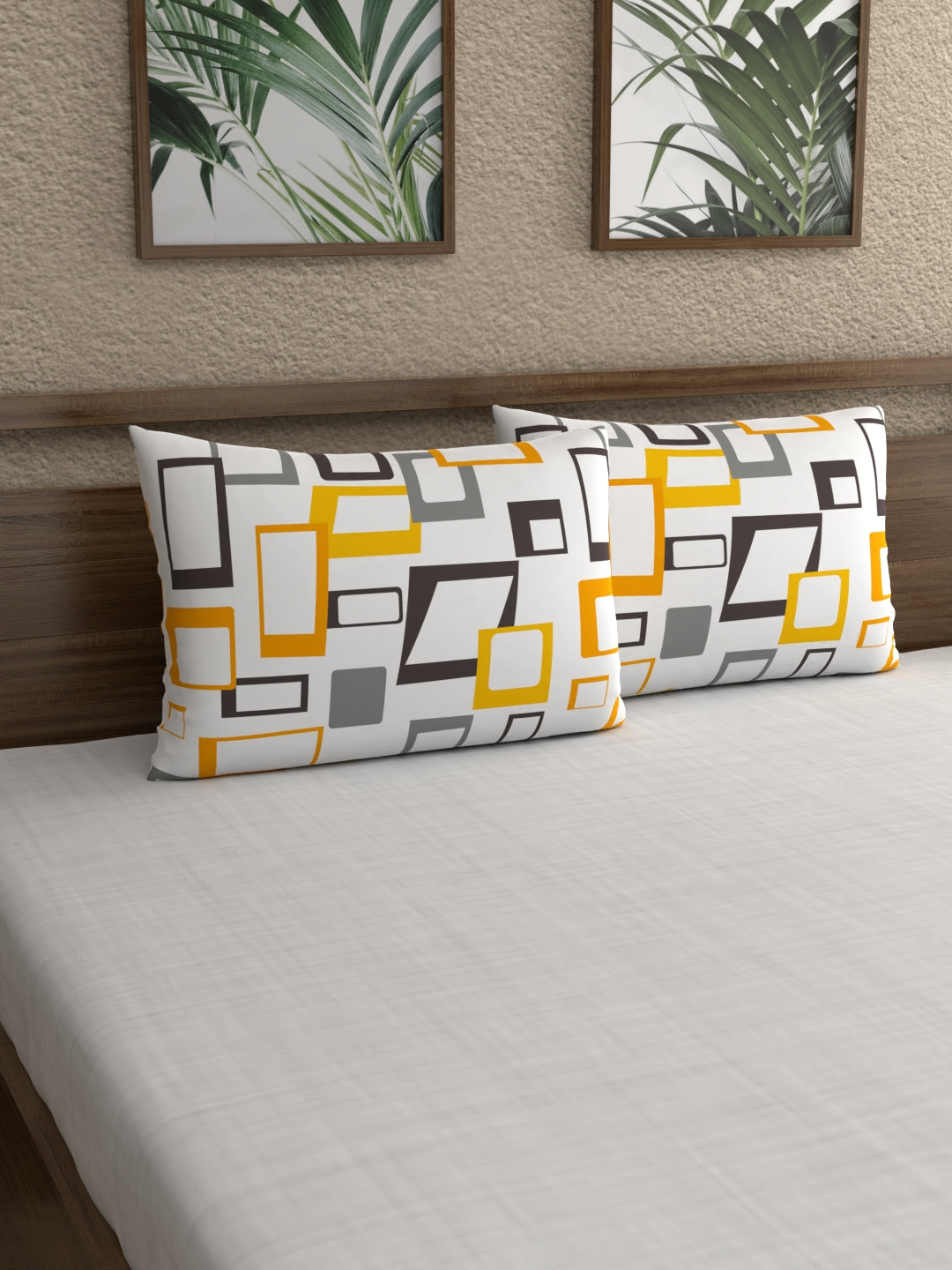

Home Ecstasy Set Of 2 Yellow & White Printed Pillow Covers