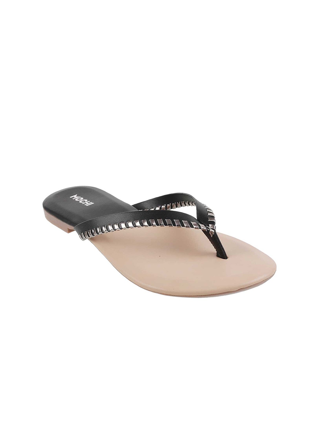 Mochi Women Black Embellished Open Toe Flats
