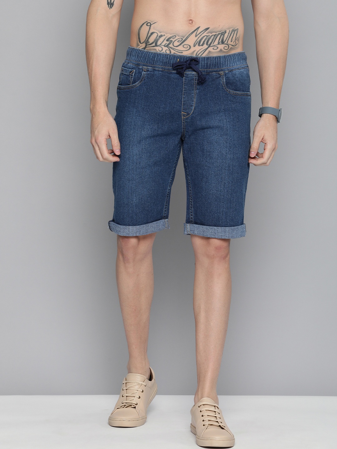 

HERE&NOW Men Blue Washed Regular Fit Denim Shorts