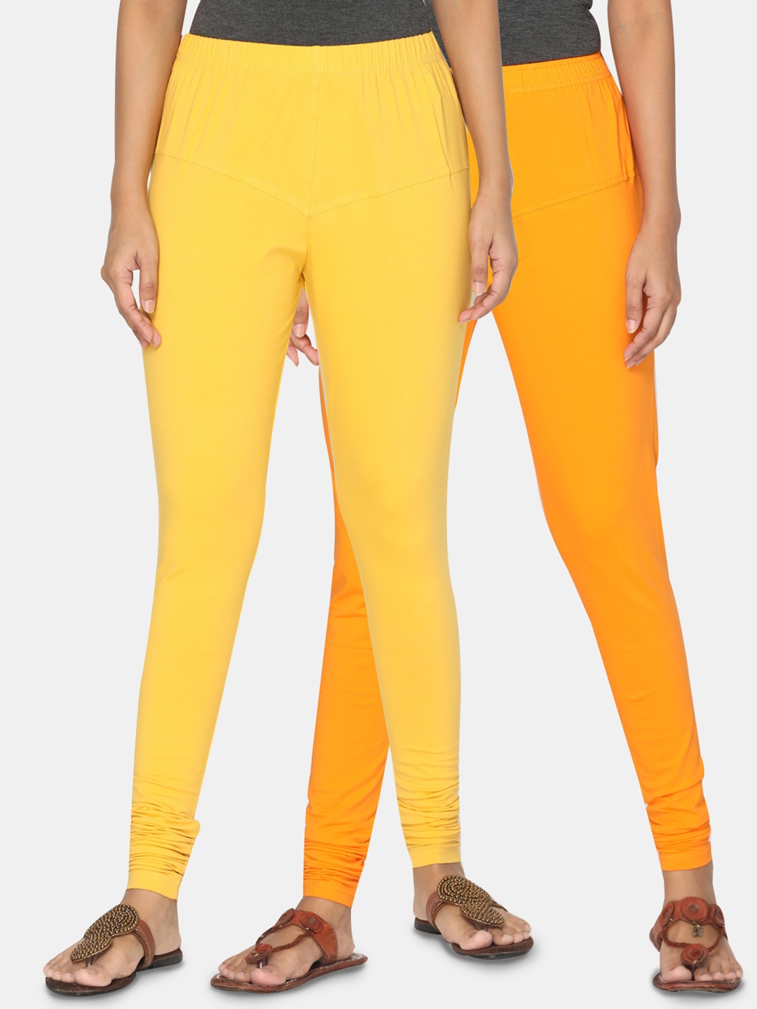 

TSG Bliss Women Pack of 2 Solid Churidar Leggings, Yellow