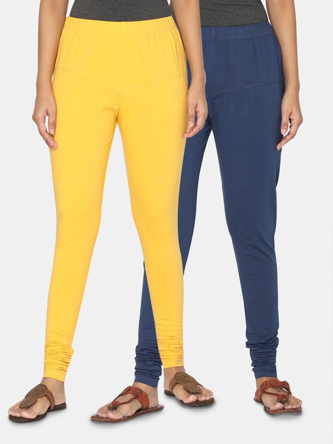 TSG Bliss Women Pack of 2 Bio Wash Churidar Leggings, Yellow