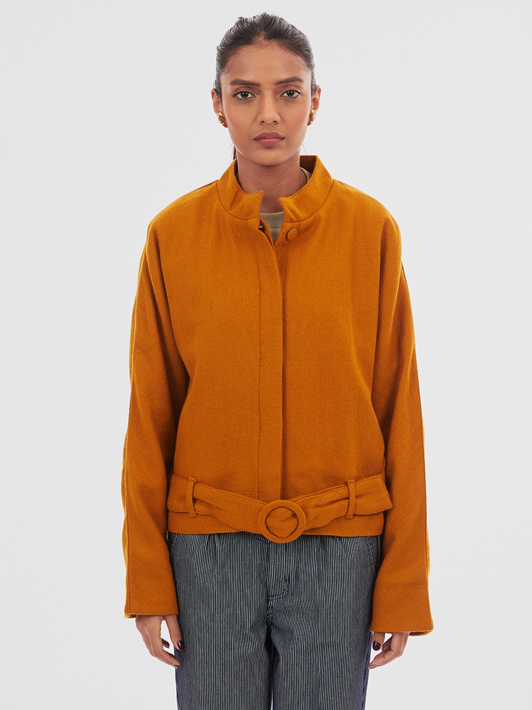 

Bhaane Women Rust Orange Solid Tailored Jacket