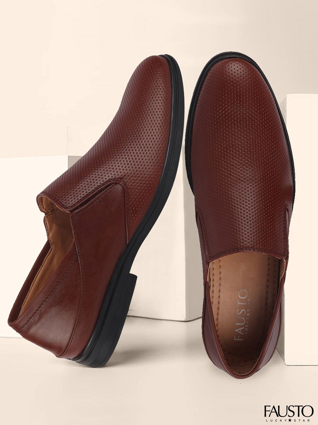 

FAUSTO Men Brown Solid Leather Formal Slip-On Shoes