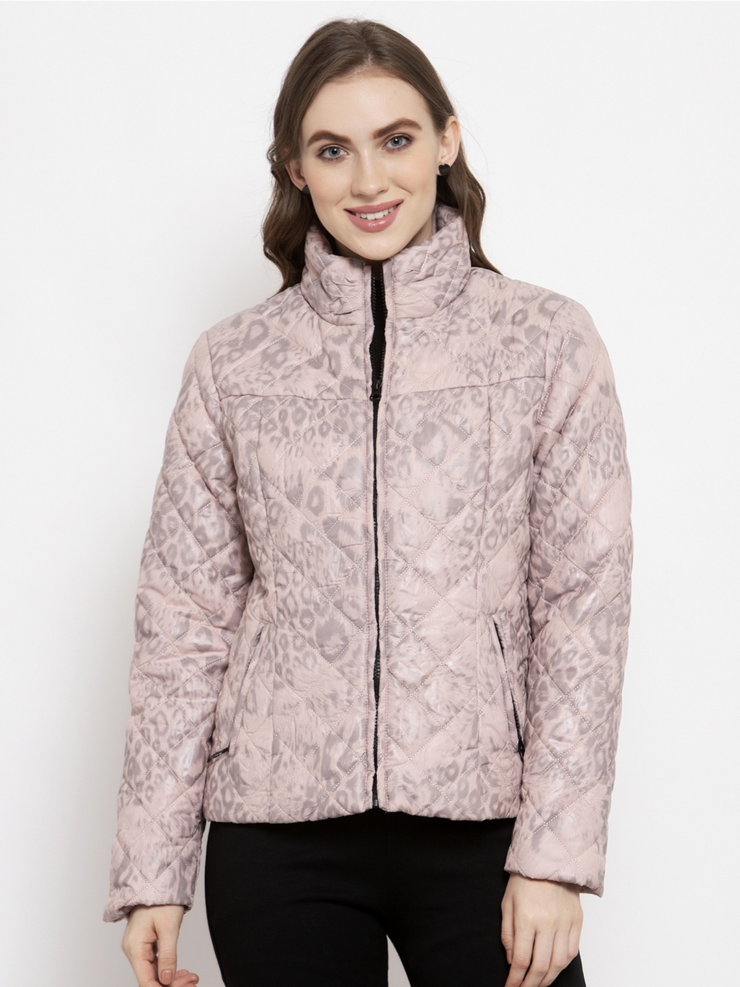 

Gipsy Women Pink Animal Printed Quilted Jacket