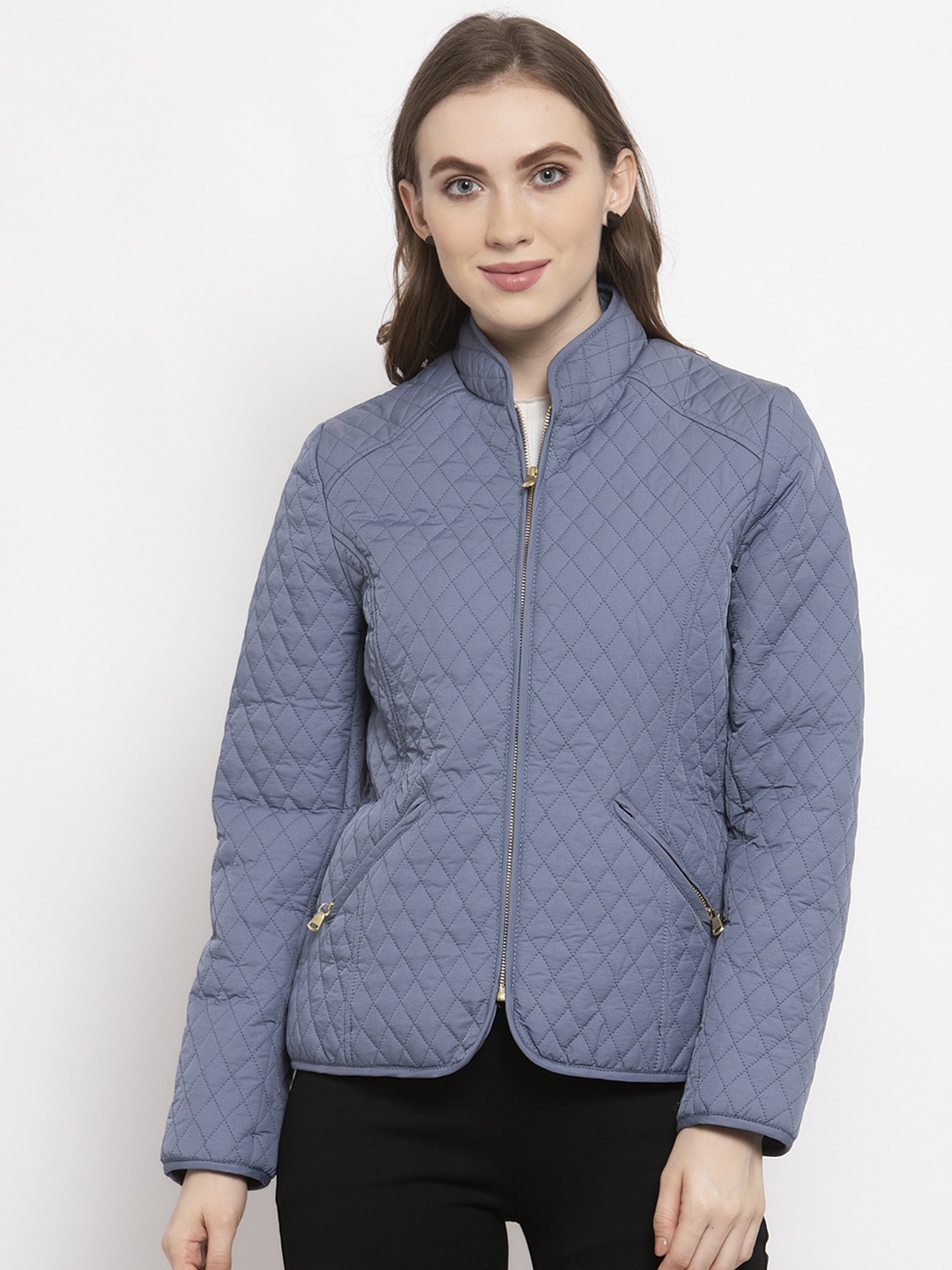 

Gipsy Women Grey Self Design Quilted Jacket