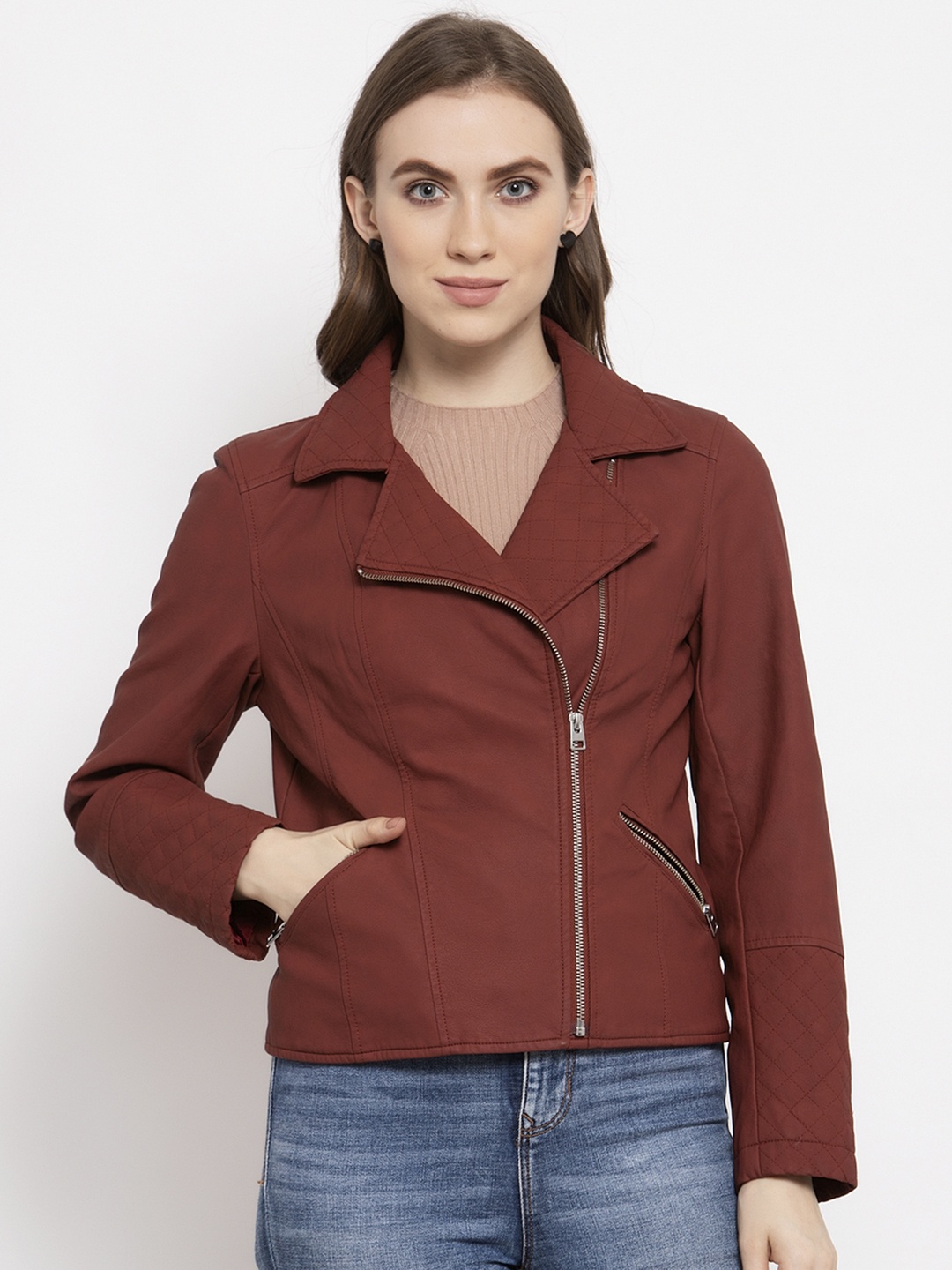 

Gipsy Women Maroon Solid Biker Jacket