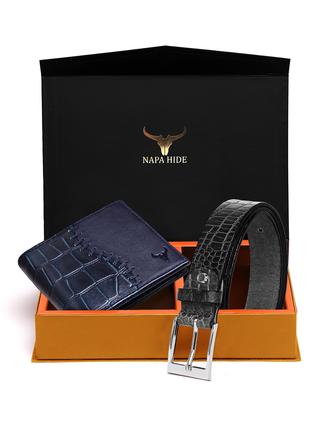 

NAPA HIDE Men RFID Protected Genuine Leather Wallet & Belt Accessory Gift Set, Black