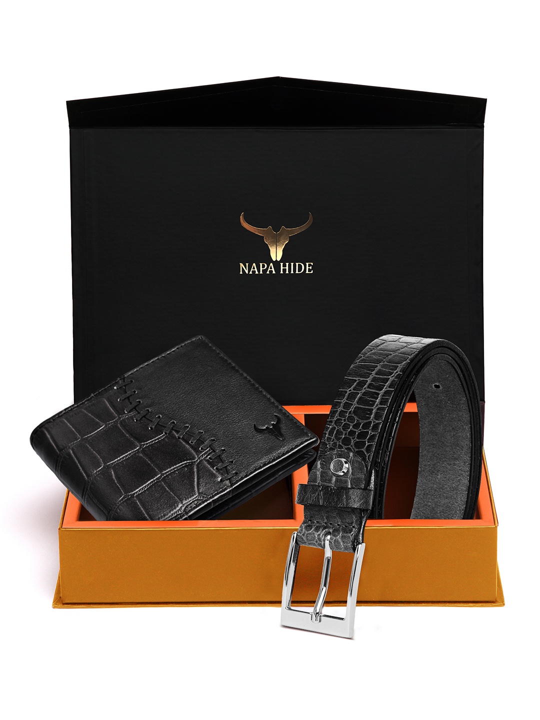 

NAPA HIDE Men Black RFID Protected Genuine Leather Wallet & Belt Accessory Gift Set