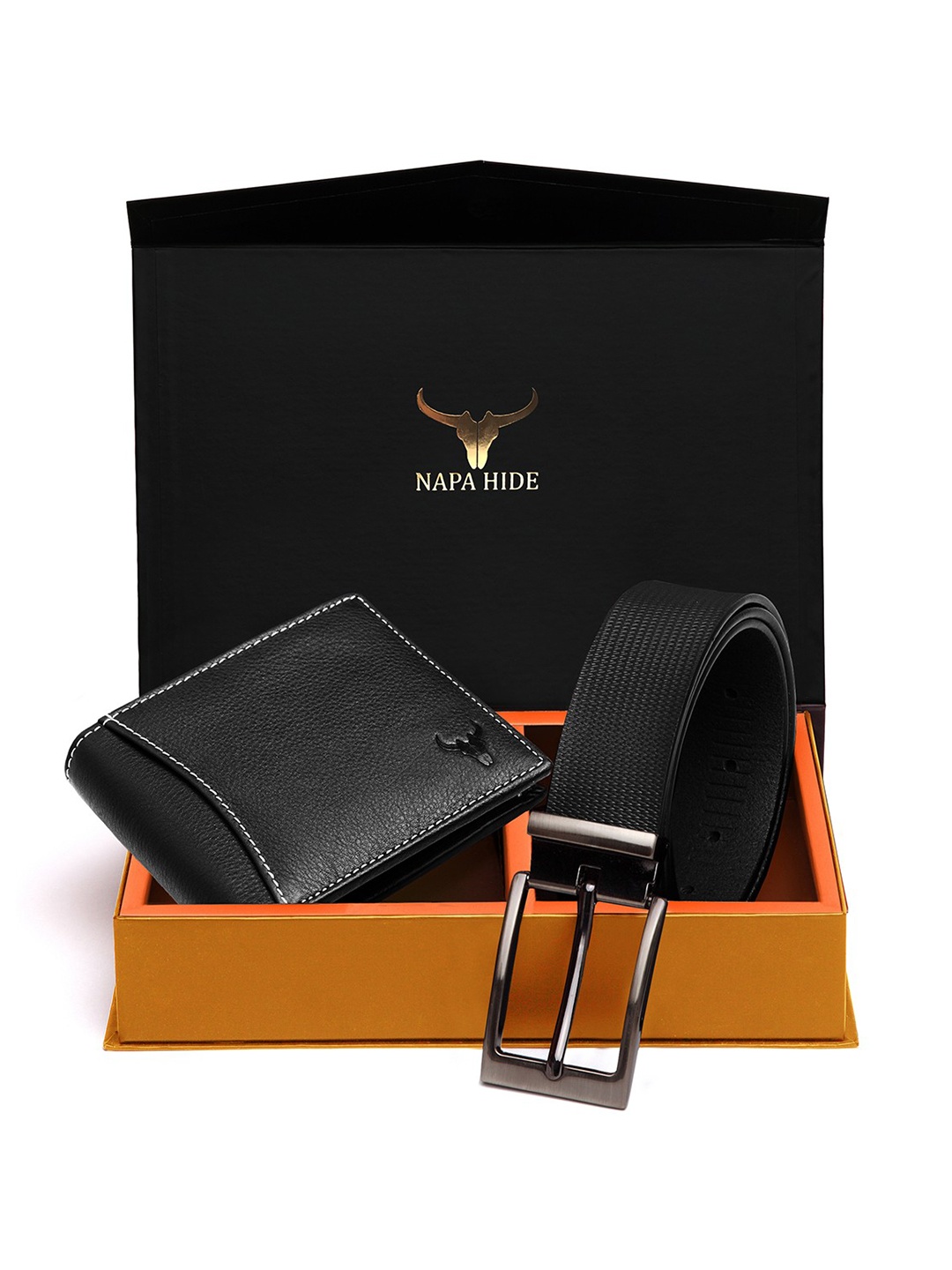 

NAPA HIDE Men RFID Protected Genuine High Quality Leather Wallet & Belt Gift Set, Black