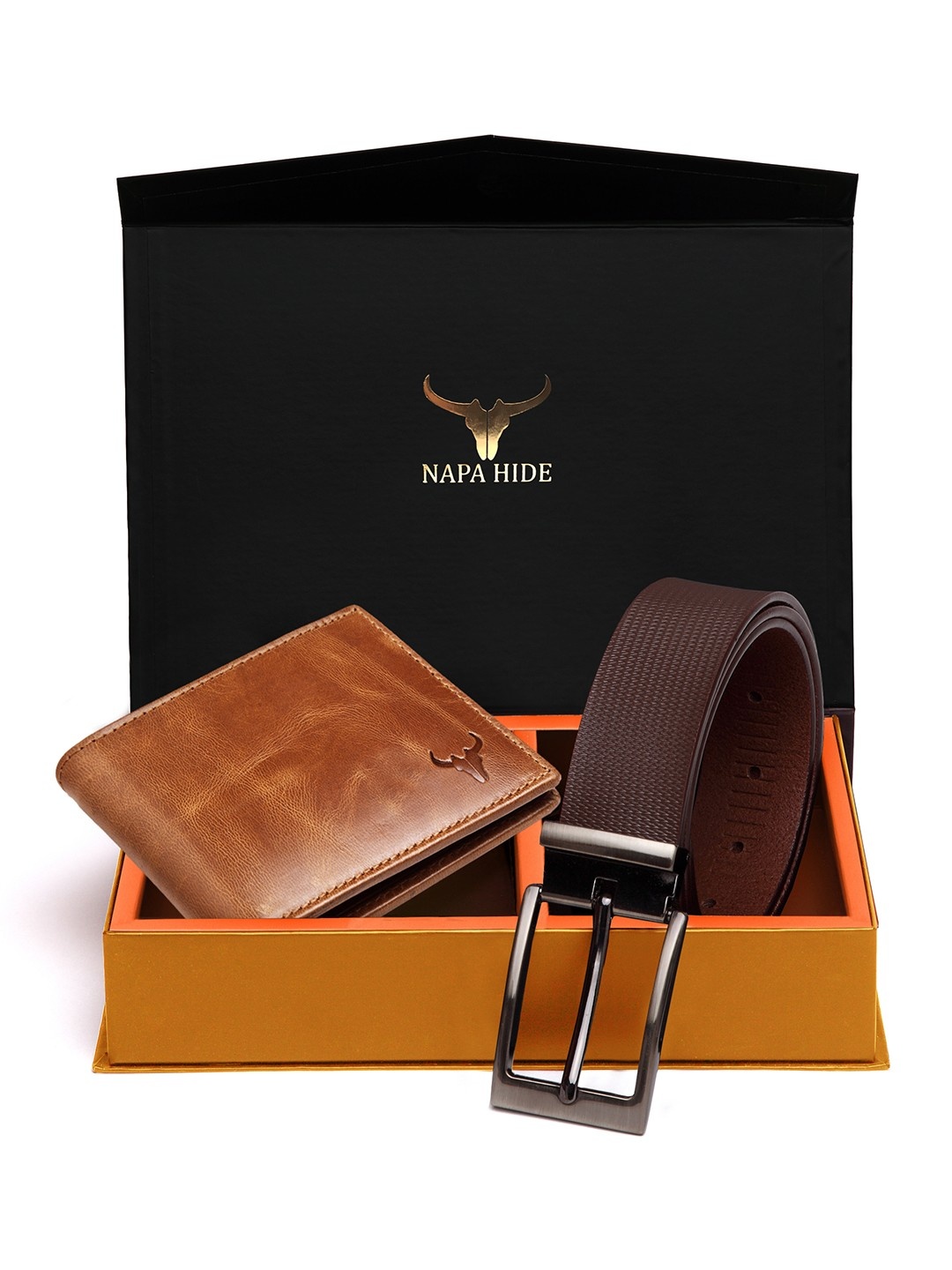 

NAPA HIDE Men RFID Protected Genuine High Quality Leather Wallet & Belt Gift Set, Brown