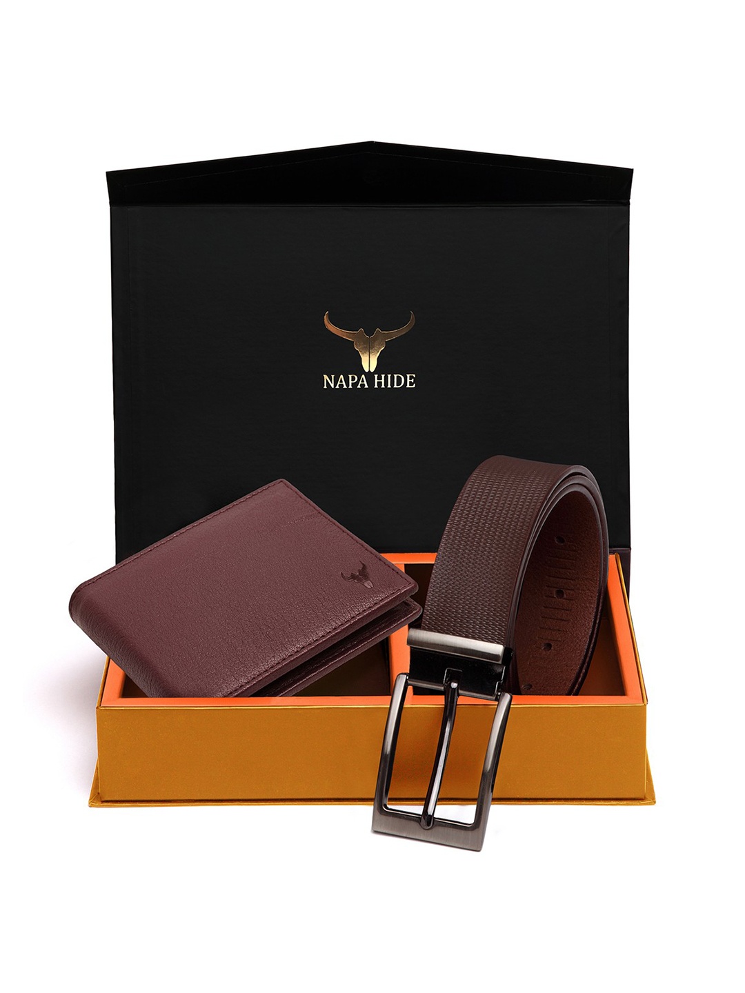 

NAPA HIDE Men Maroon RFID Protected Genuine Leather Accessory Gift Set, Brown