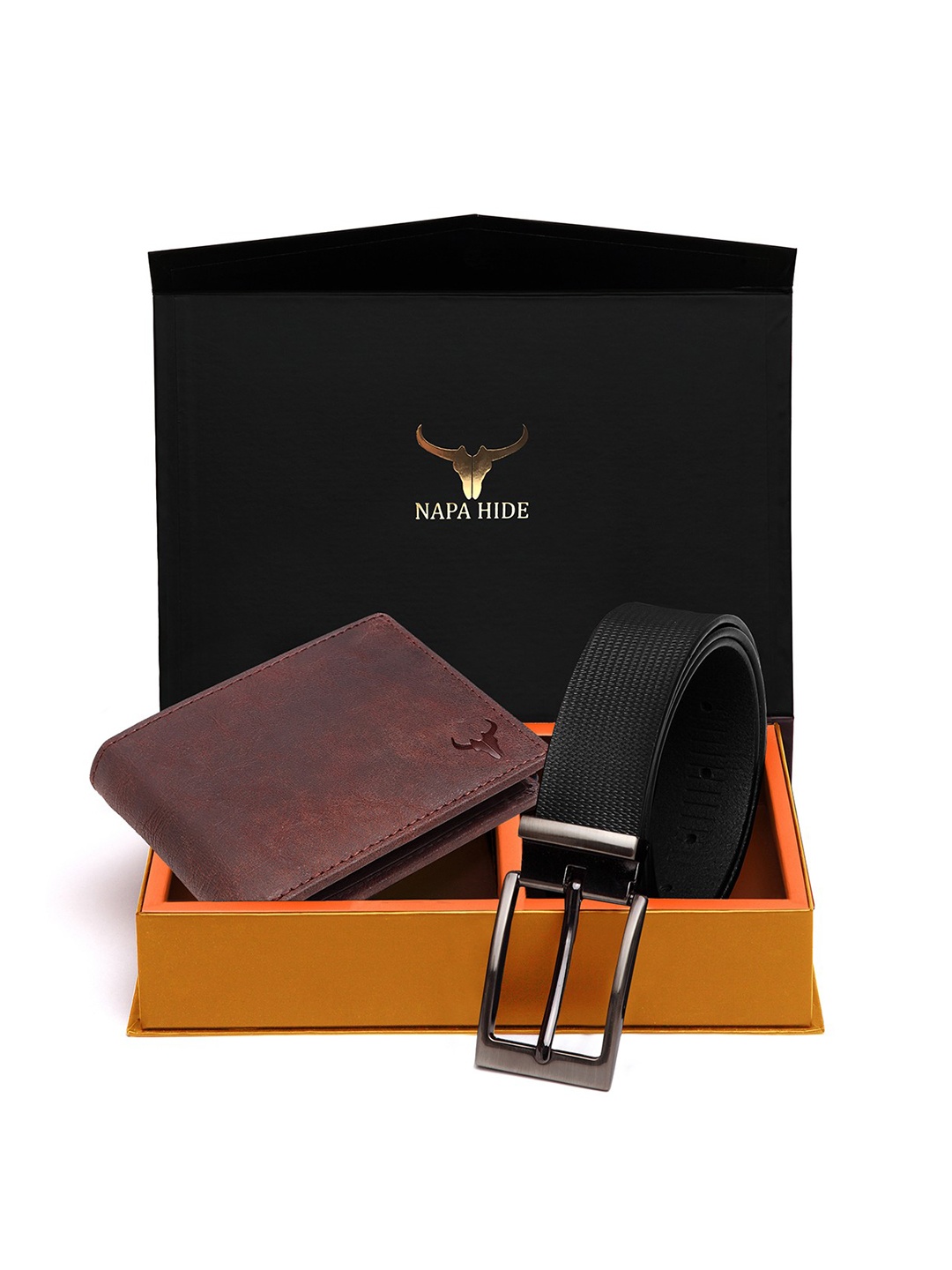 

NAPA HIDE Men Brown RFID Protected Genuine Leather Accessory Gift Set, Black