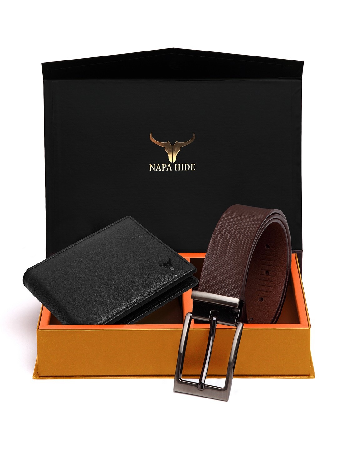 NAPA HIDE Men Black & Brown RFID Protected Genuine Leather Accessory Gift Set