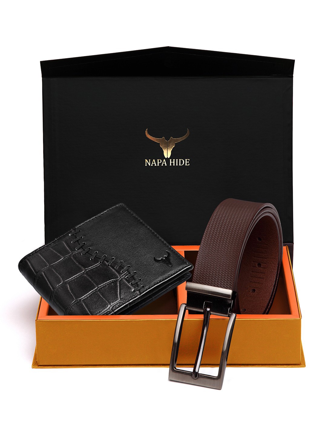 NAPA HIDE Men RFID Protected Genuine High Quality Leather Wallet & Belt Gift Set, Brown