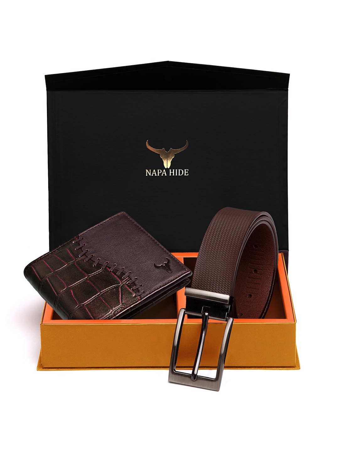 

NAPA HIDE Men Maroon & Brown RFID Protected Genuine Leather Accessory Gift Set