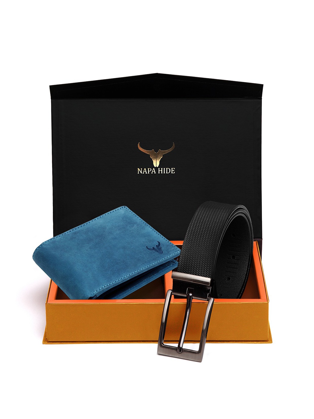 NAPA HIDE Men RFID Protected Genuine High Quality Leather Wallet & Belt Accessory Gift Set, Black