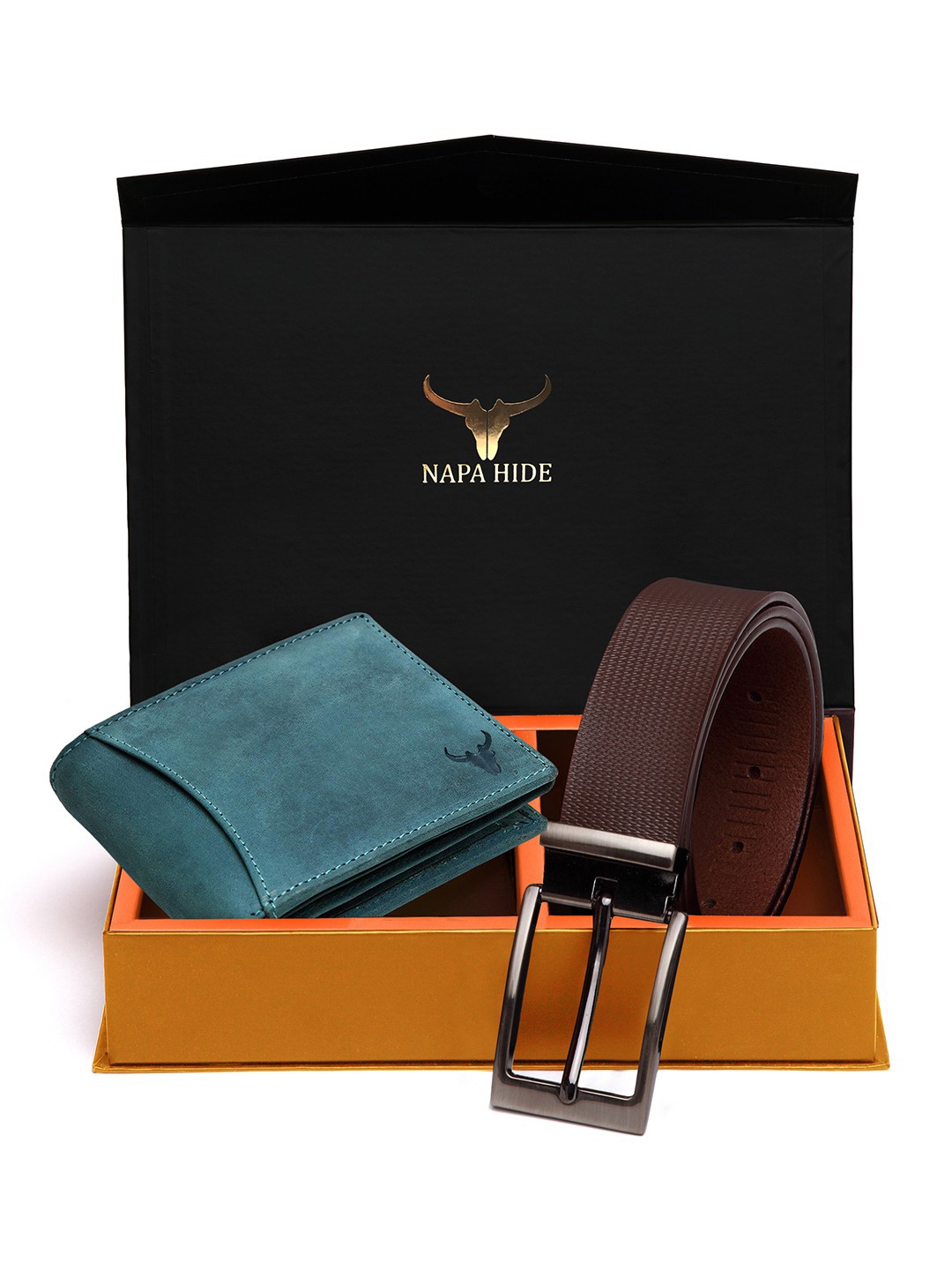 NAPA HIDE Men Blue & Brown RFID Protected Genuine Leather Accessory Gift Set