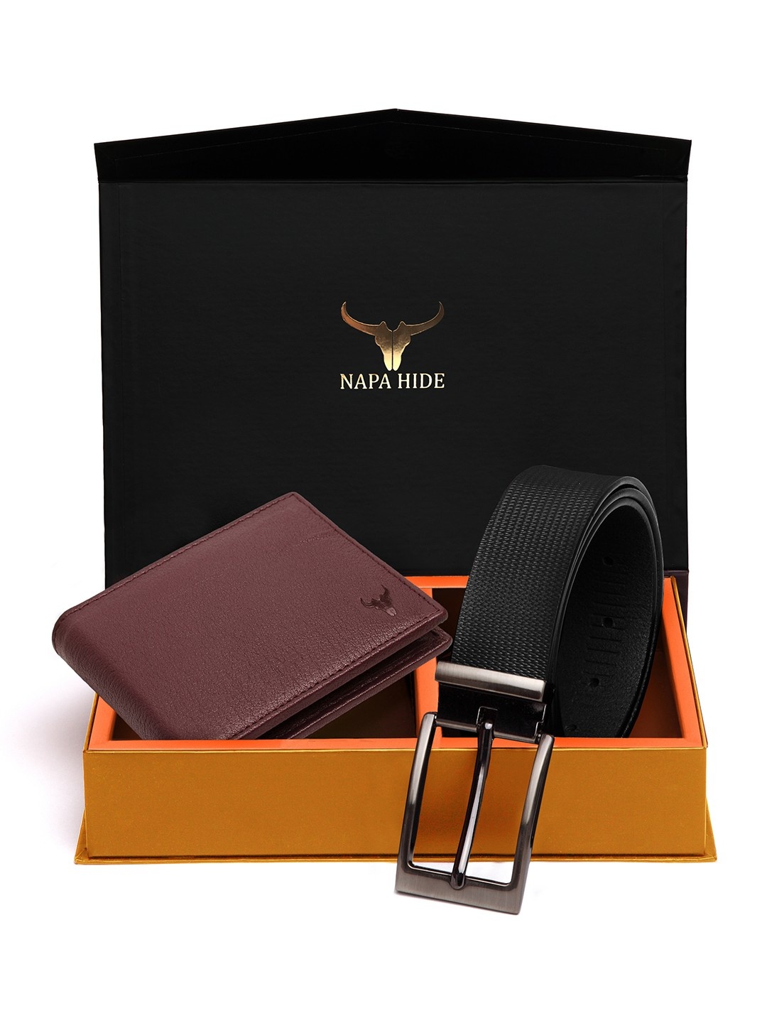 NAPA HIDE Men Black & Brown RFID Protected Genuine Leather Accessory Gift Set