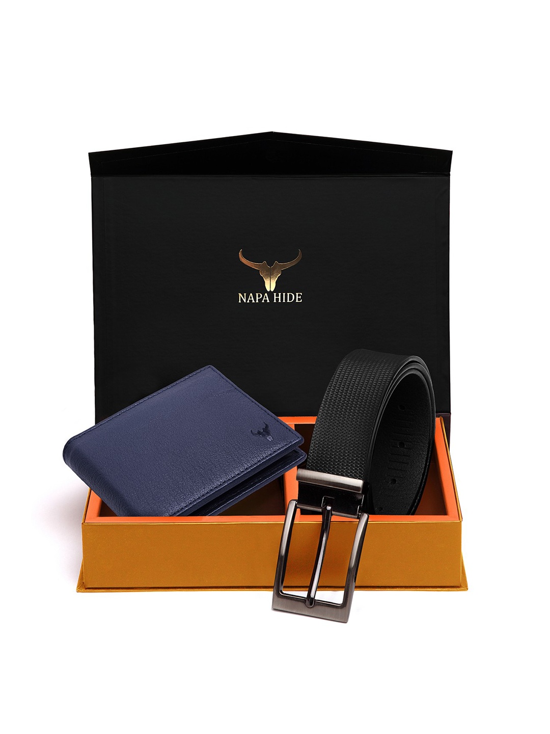NAPA HIDE Men RFID Protected Genuine High Quality Leather Wallet & Belt Accessory Gift Set, Black