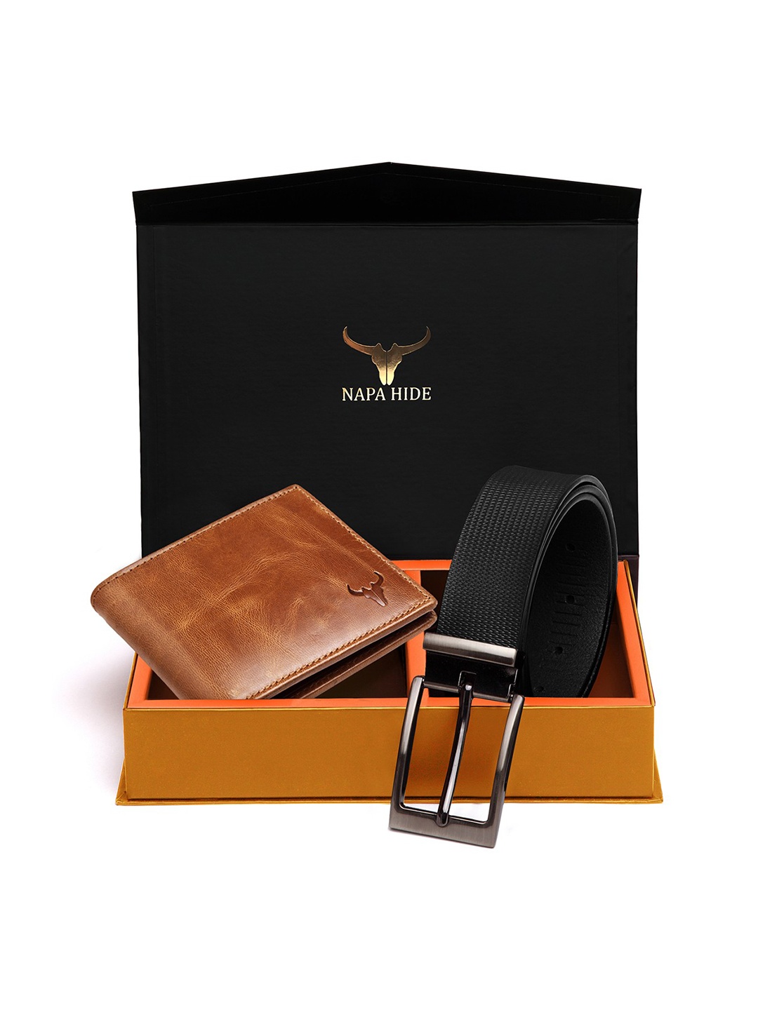 

NAPA HIDE Men Brown RFID Protected Genuine Leather Accessory Gift Set, Black