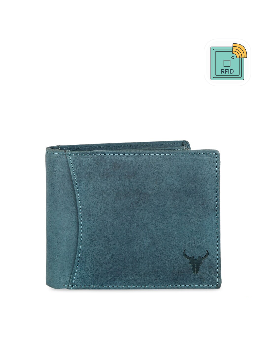 

NAPA HIDE Men Blue Solid RFID Protected Leather Two Fold Wallet