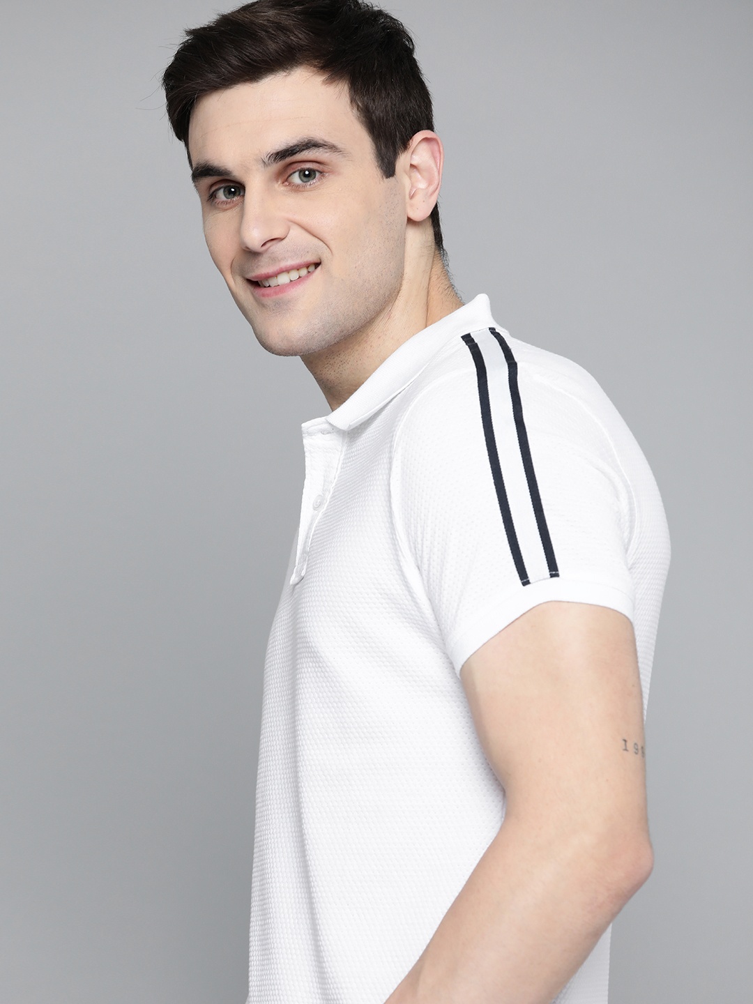 

Mast Harbour Men White Self Design Pure Cotton Polo Collar Pure Cotton T-shirt