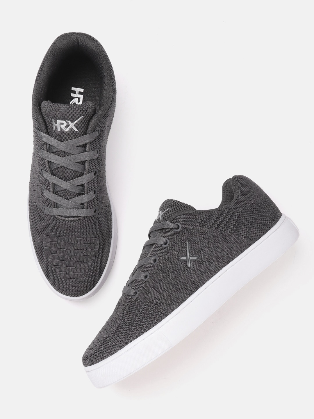 

HRX by Hrithik Roshan Men Charcoal Grey Woven Design Fly Sneakers