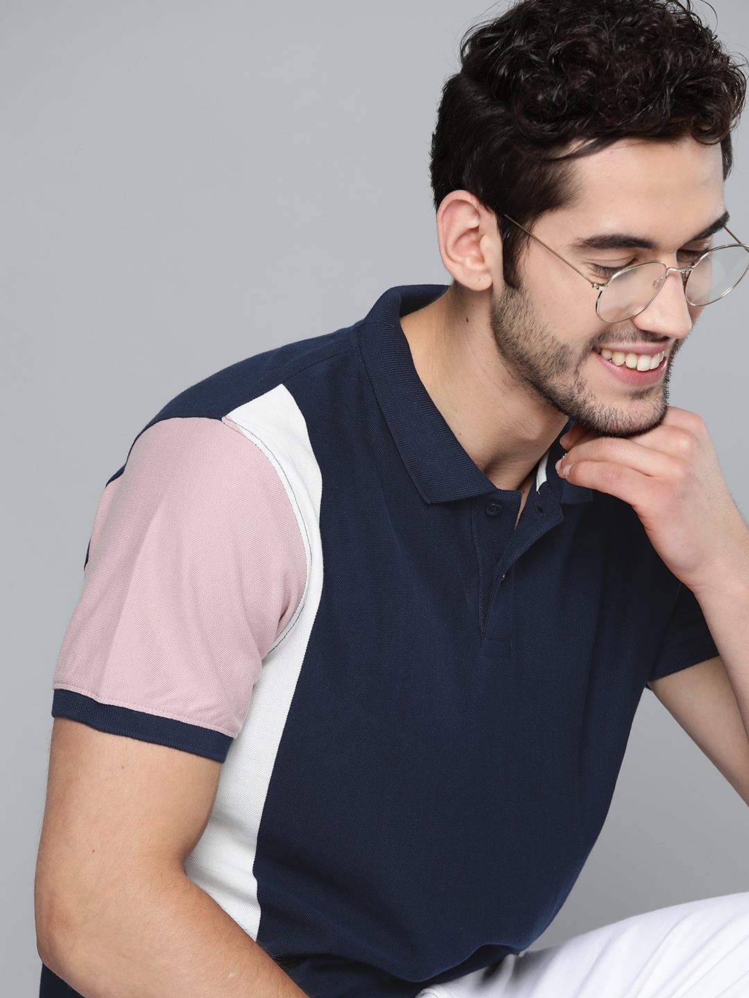 

Mast & Harbour Men Navy Blue & White Pure Cotton Striped Handcrafted T-shirt