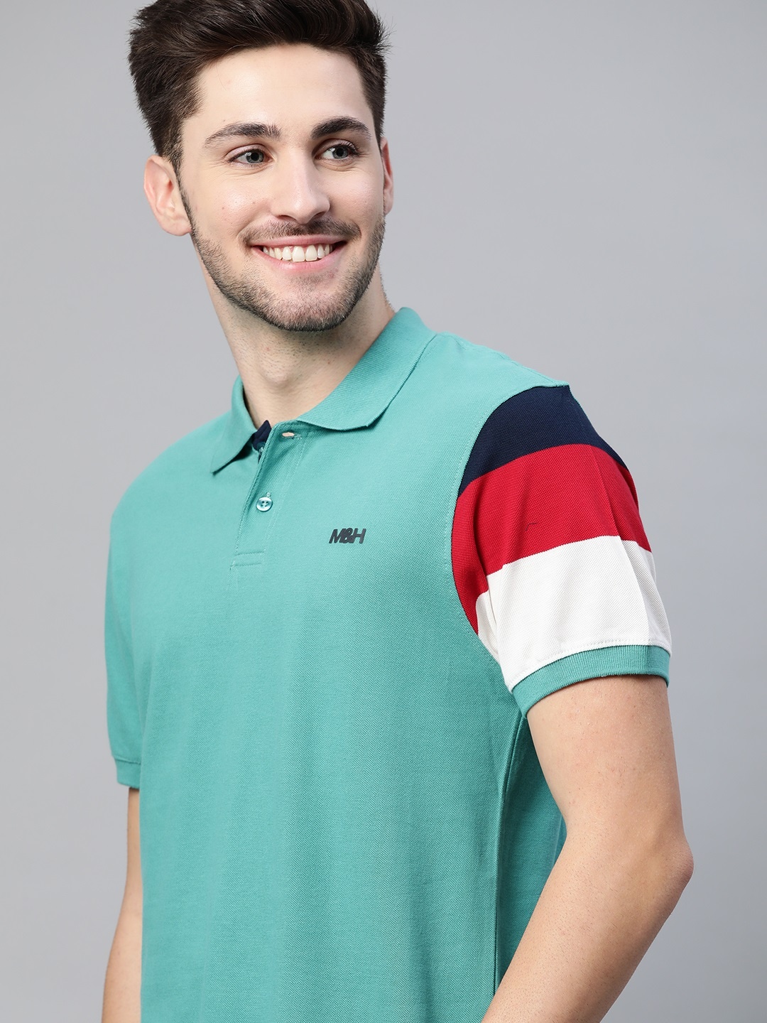 

Mast Harbour Men Sea Green Pure Cotton Handcrafted Polo Collar Pure Cotton T-shirt