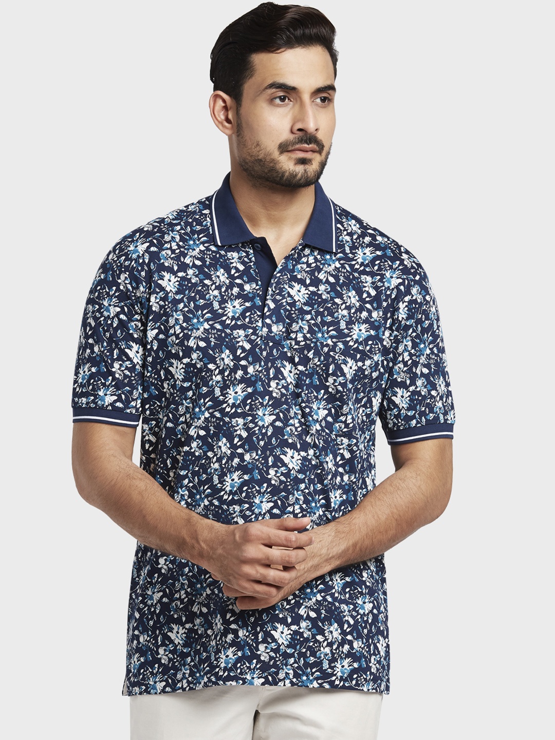 

ColorPlus Men Blue Printed Polo Collar T-shirt