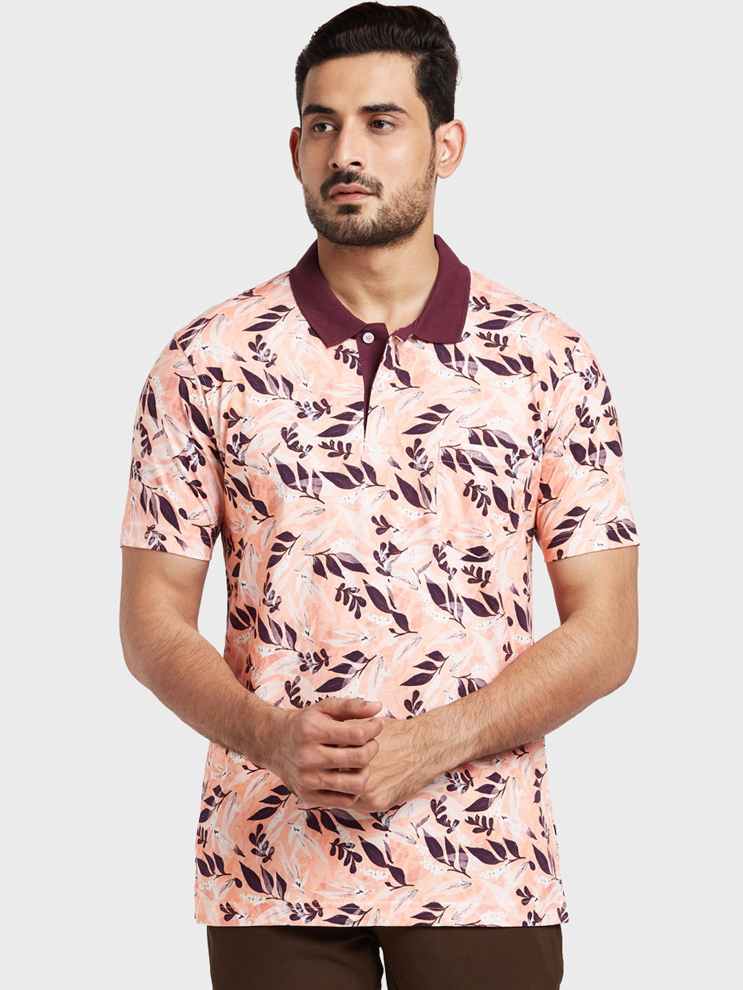 

ColorPlus Men Orange Brown Printed Polo Collar T-shirt