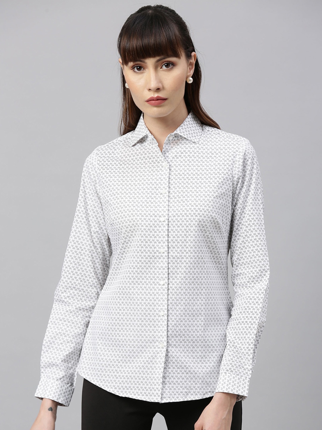 

Park Avenue Woman Women White & Black Regular Fit Printed Casual Shirt