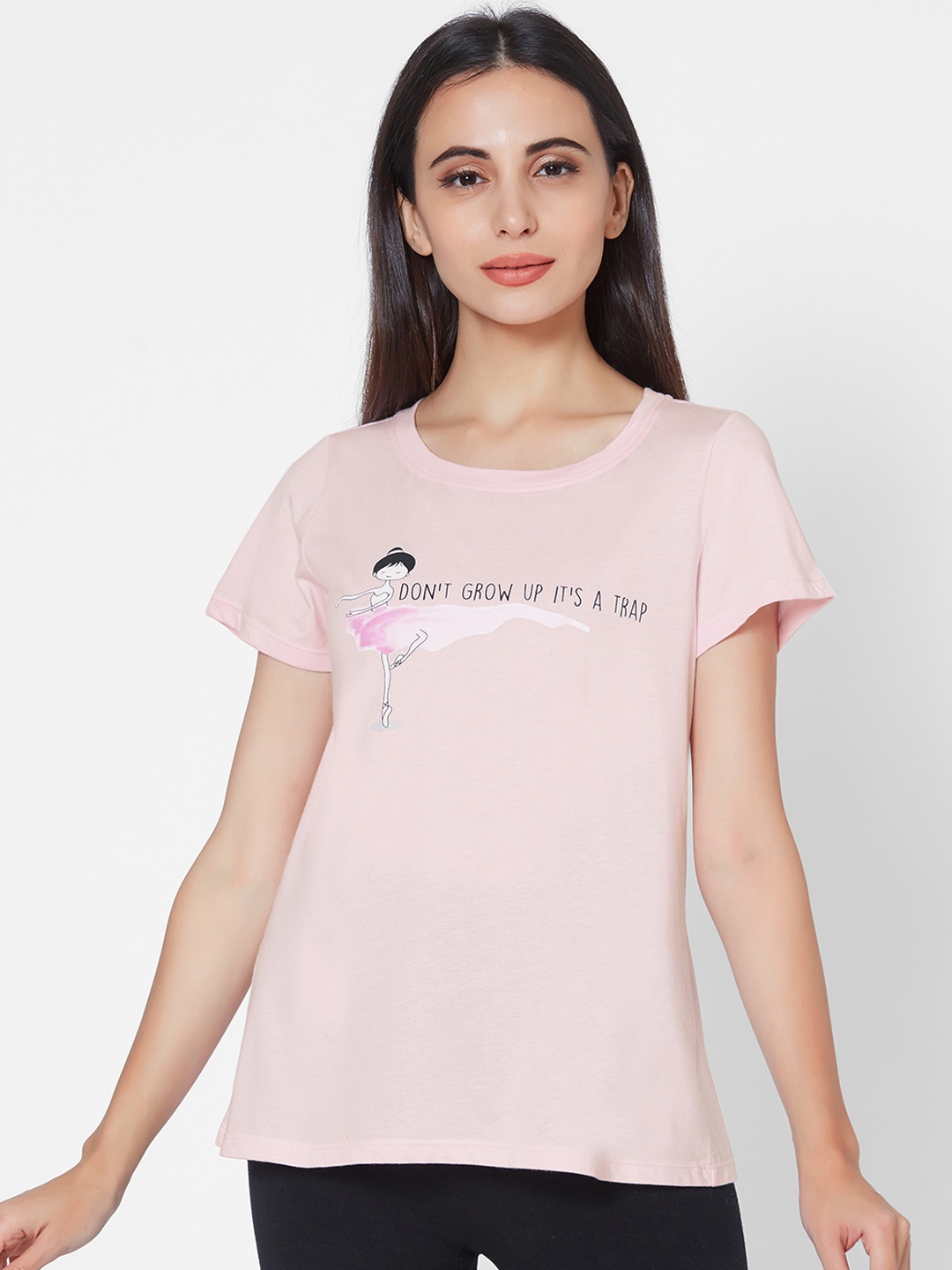 

Soie Women Baby Pink & White Printed Lounge T-shirt