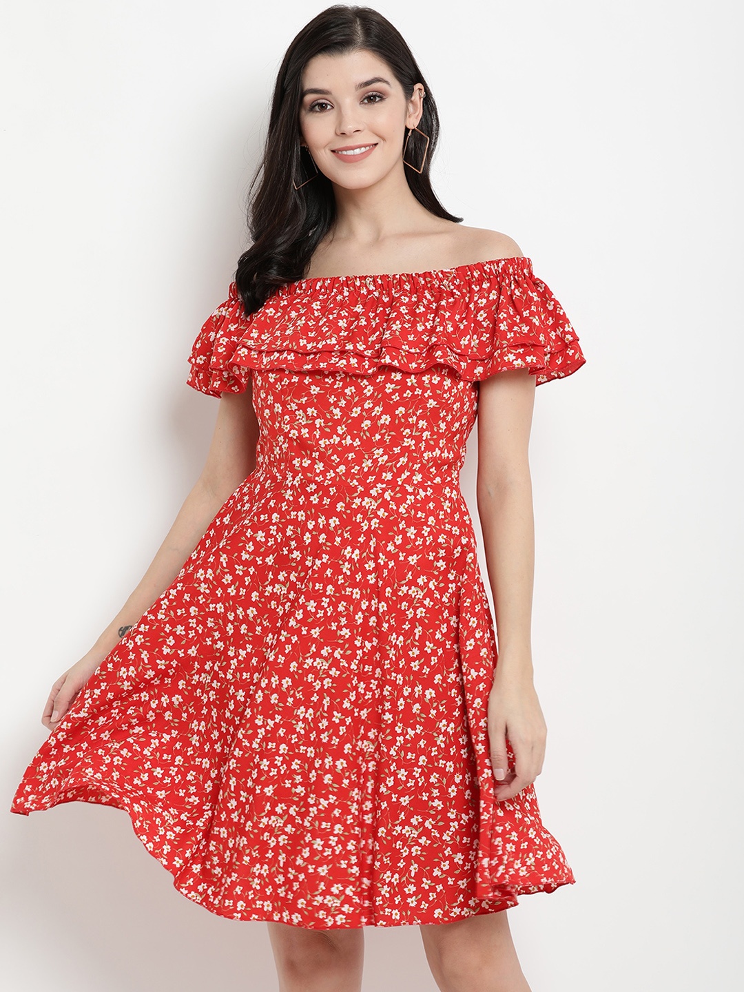 

The Vanca Women Red Printed Fit and Flare Dress
