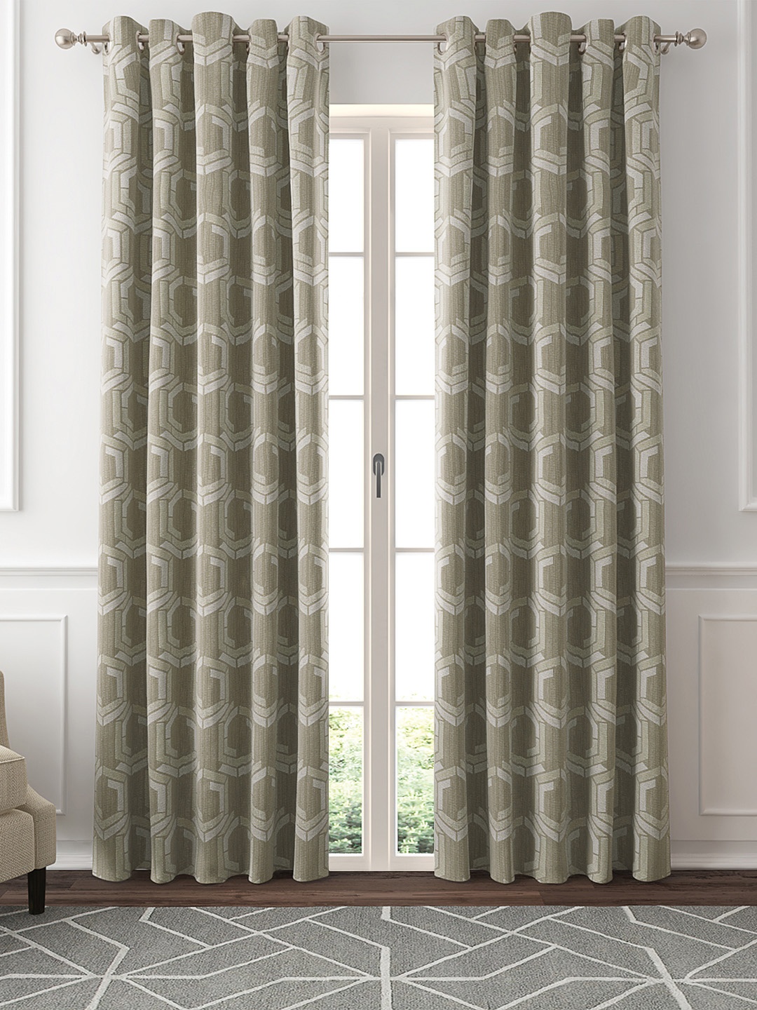 

GM Beige & Green Set of 2 Curtain Curtains