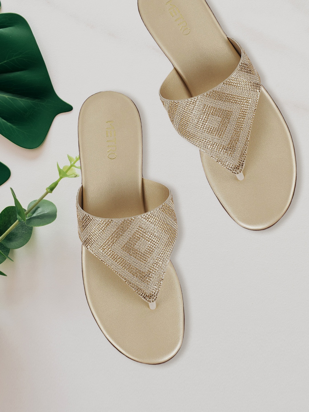 

Metro Women Gold-Toned Embellished Block Heels