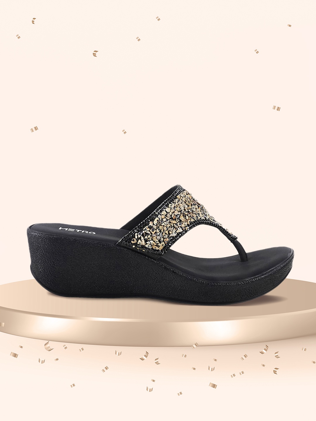 

Metro Women Black Embellished Wedges